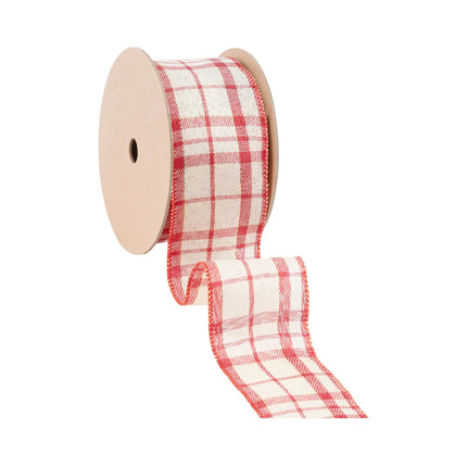 Plaid wired ribbon (red & white) with burlap texture, great for adding a warm, farmhouse touch to gift packaging