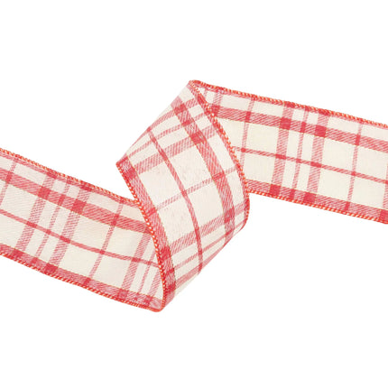 2.5" Wired Edge Ribbon featuring classic red-white plaid pattern, versatile for DIY Christmas crafts