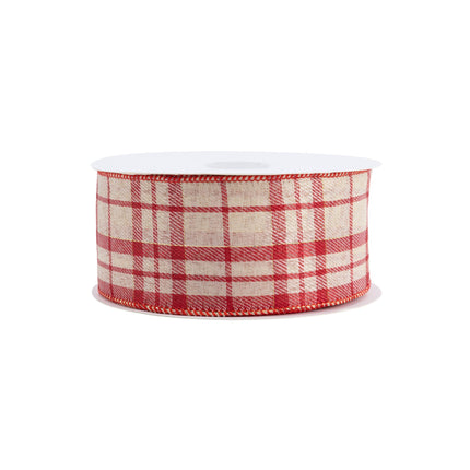 2 1/2" Wired Ribbon | Red and White Plaid | 50 Yard Spool LA Ribbons Wholesale