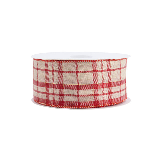 2 1/2" Wired Ribbon | Red and White Plaid | 50 Yard Spool LA Ribbons Wholesale