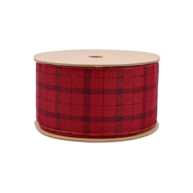 2.5" Wired Edge Ribbon featuring timeless red checkered plaid pattern, perfect for crafting cozy festive bows 
