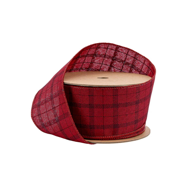 2 1/2" Wired Ribbon in rich red plaid , ideal for classic holiday gift wrapping and rustic decor.