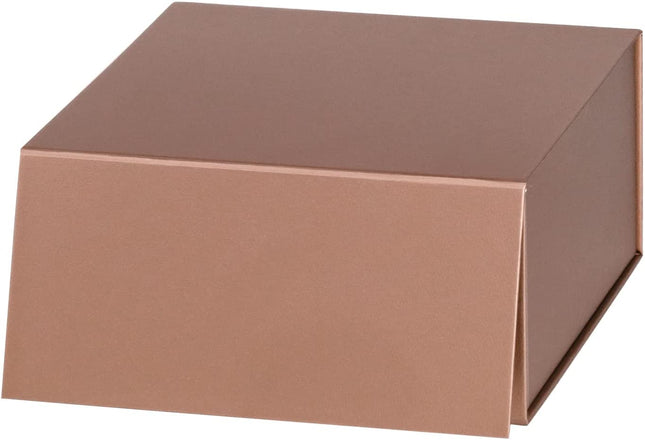 8" x 8" x 4" Collapsable Gift Box w/ 2-pcs White Tissue Paper & Magnetic Square Flap Lid | Rose Gold LaRibbons and Crafts