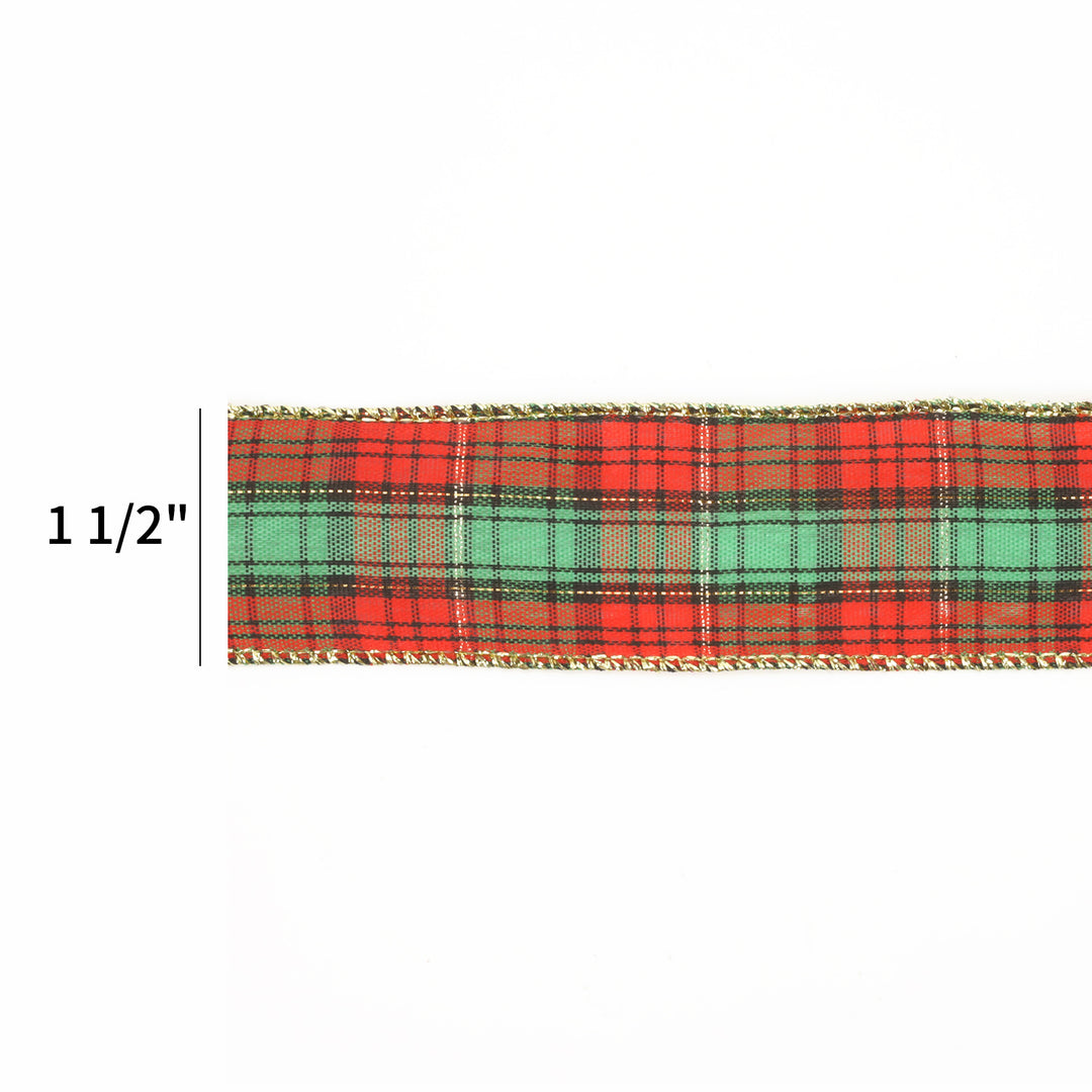 1 1/2" Wired Ribbon | Holiday Plaid | 10 Yard Roll