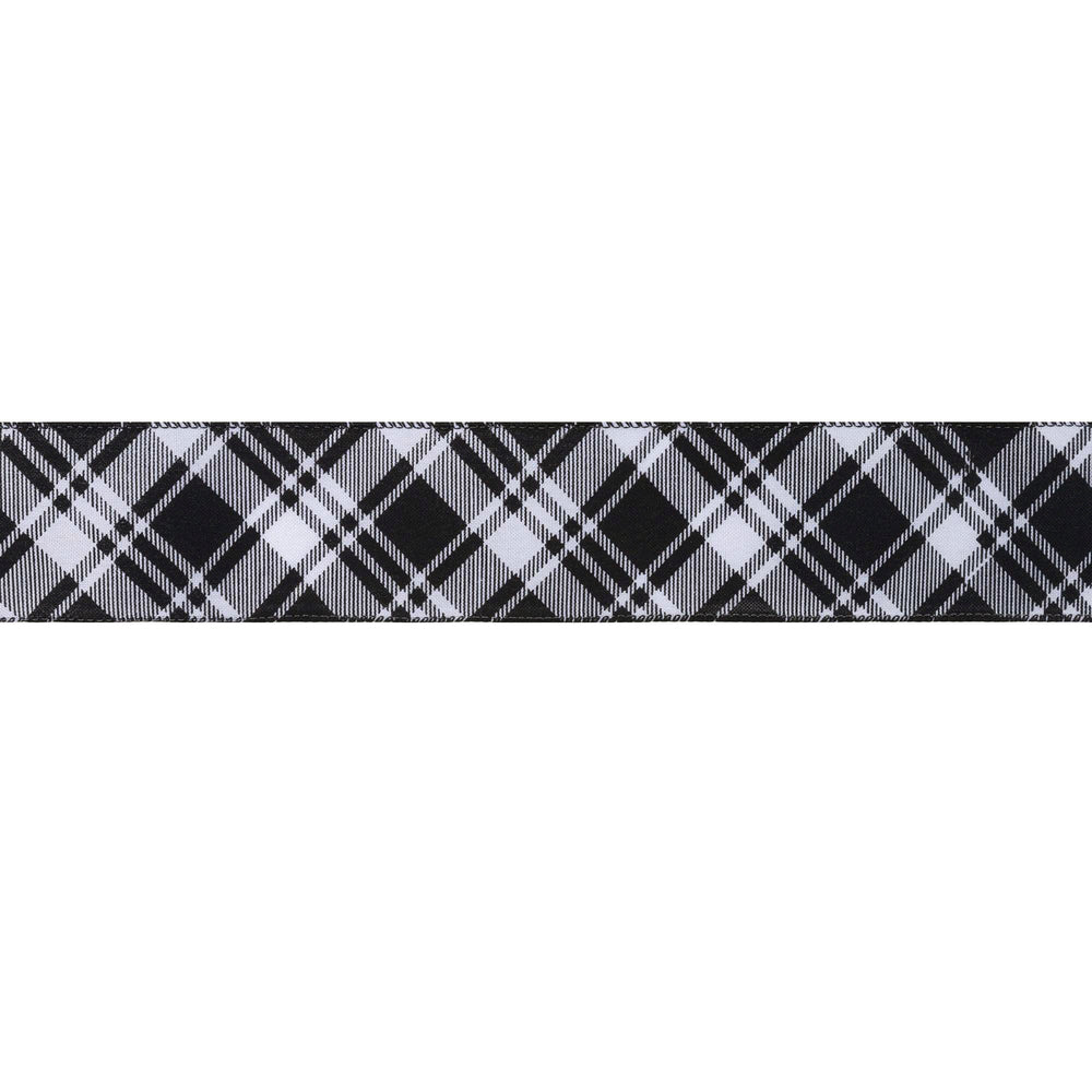 2 1/2" Wired Ribbon | Black White Bias Plaid | 10 Yard Roll LaRibbons and Crafts