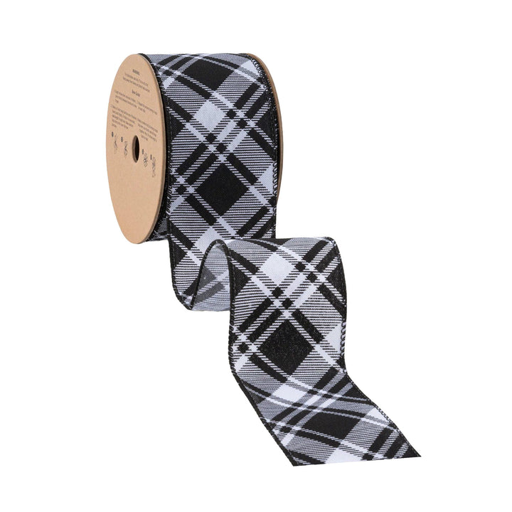 2 1/2" Wired Ribbon | Black White Bias Plaid | 10 Yard Roll LaRibbons and Crafts