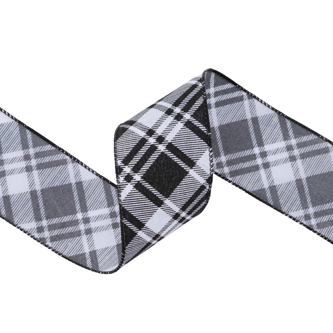2 1/2" Wired Ribbon | Black White Bias Plaid | 10 Yard Roll LaRibbons and Crafts