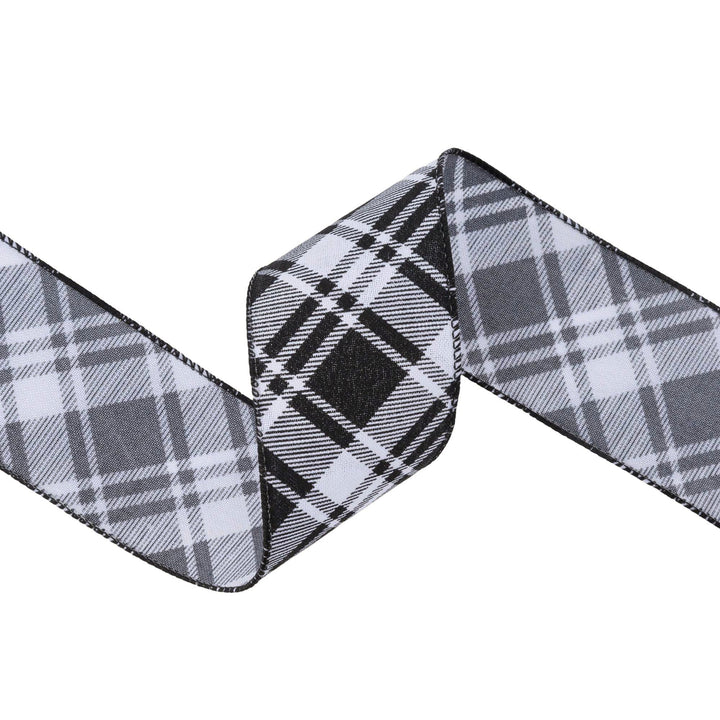 2 1/2" Wired Ribbon | Black White Bias Plaid | 10 Yard Roll LaRibbons and Crafts