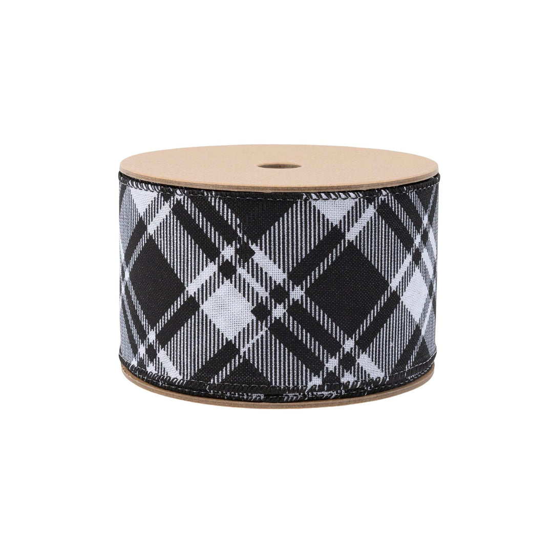 2 1/2" Wired Ribbon | Black White Bias Plaid | 10 Yard Roll LaRibbons and Crafts