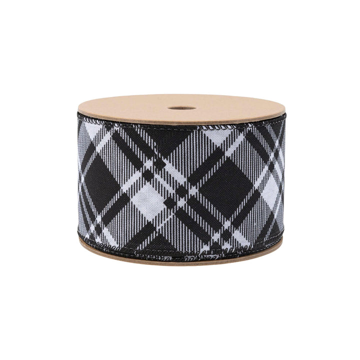 2 1/2" Wired Ribbon | Black White Bias Plaid | 10 Yard Roll LaRibbons and Crafts