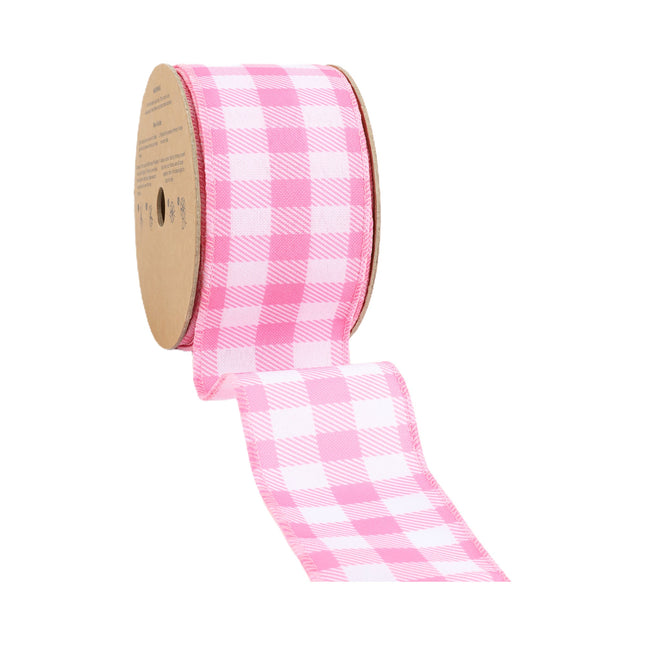 2 1/2" Wired Ribbon | White/Pink Spring Gingham | 10 Yard Roll LaRibbons and Crafts