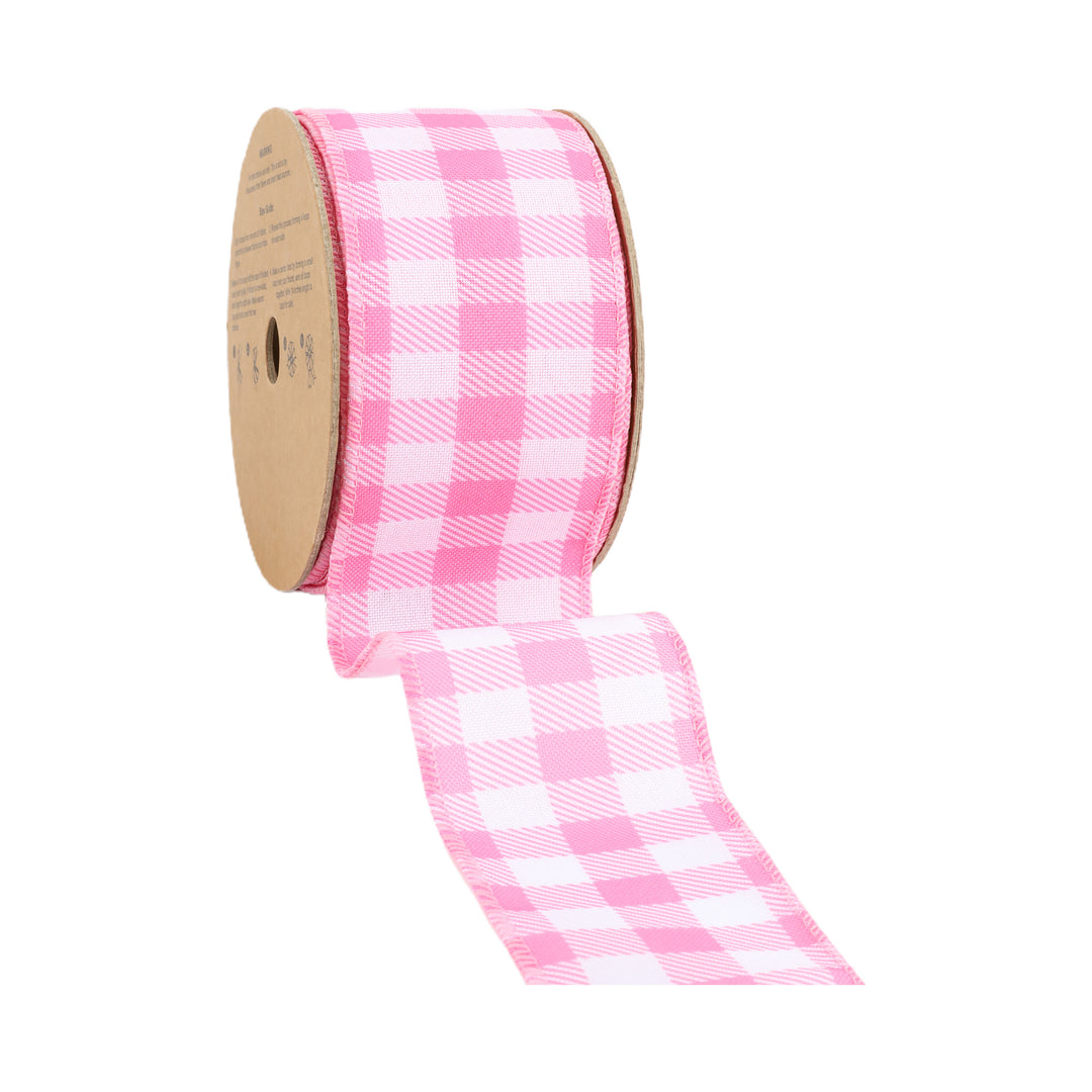 2 1/2" Wired Ribbon | White/Spring Gingham | 10 Yard Roll | 4 Color Options