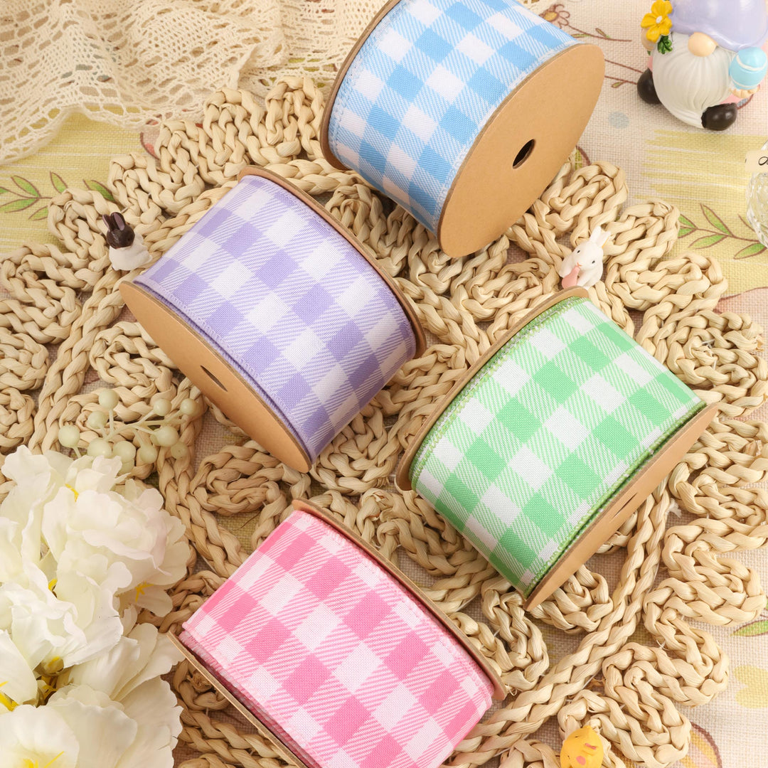 2 1/2" Wired Ribbon | White/Spring Gingham | 10 Yard Roll | 4 Color Options