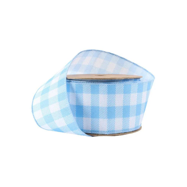 2 1/2" Wired Ribbon | White/Blue Spring Gingham | 10 Yard Roll LaRibbons and Crafts