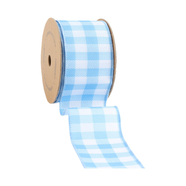 2 1/2" Wired Ribbon | White/Blue Spring Gingham | 10 Yard Roll LaRibbons and Crafts