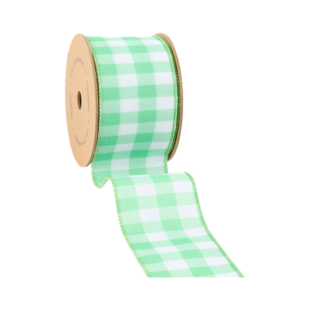 2 1/2" Wired Ribbon | White/Spring Gingham | 10 Yard Roll | 4 Color Options