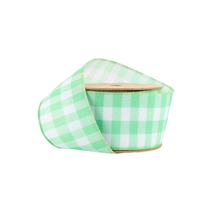 2 1/2" Wired Ribbon | White/Green Spring Gingham | 10 Yard Roll LaRibbons and Crafts