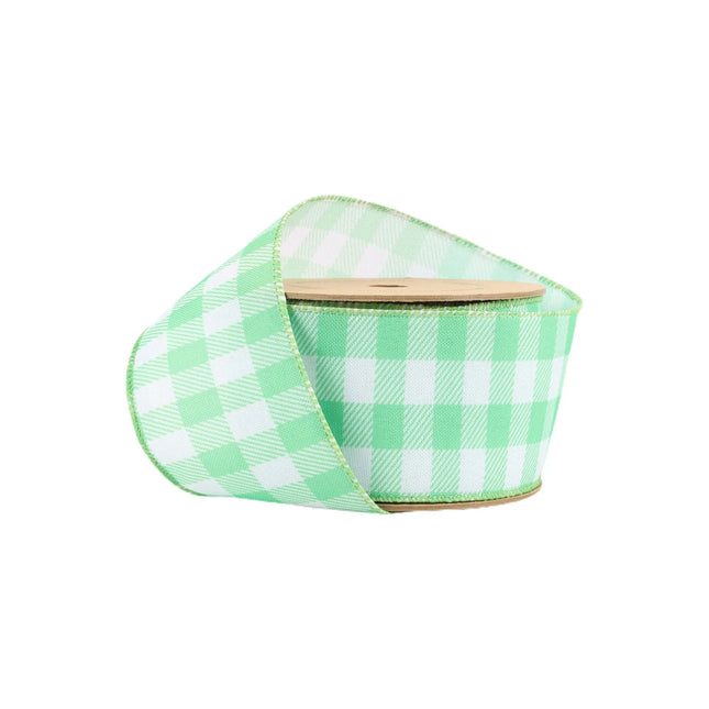 2 1/2" Wired Ribbon | White/Green Spring Gingham | 10 Yard Roll LaRibbons and Crafts