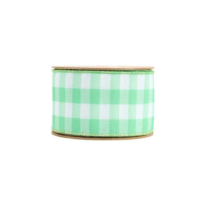 2 1/2" Wired Ribbon | White/Spring Gingham | 10 Yard Roll | 4 Color Options