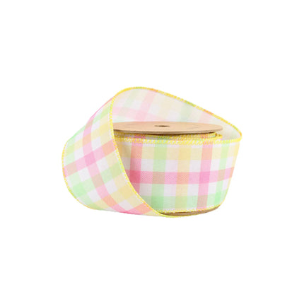 2 1/2" Wired Ribbon | White w/ Pastel Plaid Green/Yellow/Pink | 10 Yard Roll LaRibbons and Crafts