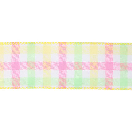2 1/2" Wired Ribbon | White w/ Pastel Plaid Green/Yellow/Pink | 10 Yard Roll LaRibbons and Crafts