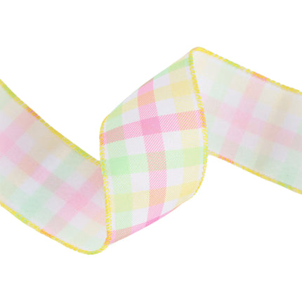 2 1/2" Wired Ribbon | White w/ Pastel Plaid Green/Yellow/Pink | 10 Yard Roll LaRibbons and Crafts