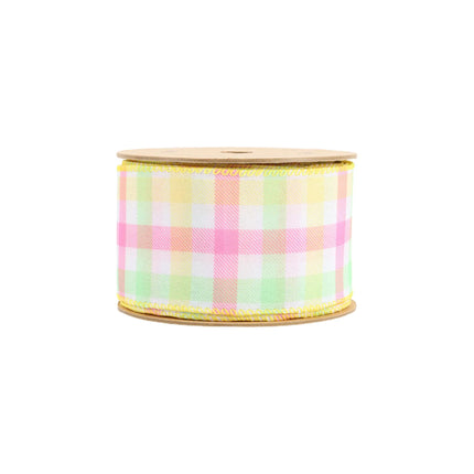 2 1/2" Wired Ribbon | White w/ Pastel Plaid Green/Yellow/Pink | 10 Yard Roll LaRibbons and Crafts