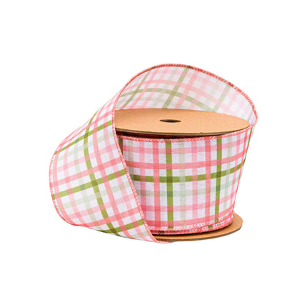 2 1/2" Wired Ribbon | Pink and Green Checked Plaid | 10 Yard Roll LaRibbons and Crafts