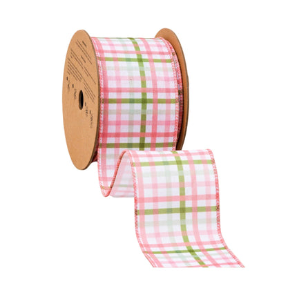 2 1/2" Wired Ribbon | Pink and Green Checked Plaid | 10 Yard Roll LaRibbons and Crafts