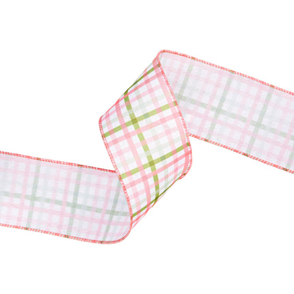2 1/2" Wired Ribbon | Pink and Green Checked Plaid | 10 Yard Roll LaRibbons and Crafts