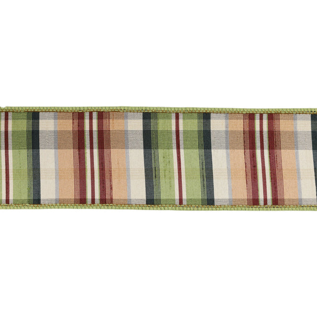 2 1/2" Wired Ribbon | Green/Tan Plaid w/ Dupioni Backing | 10 Yard Roll LaRibbons and Crafts