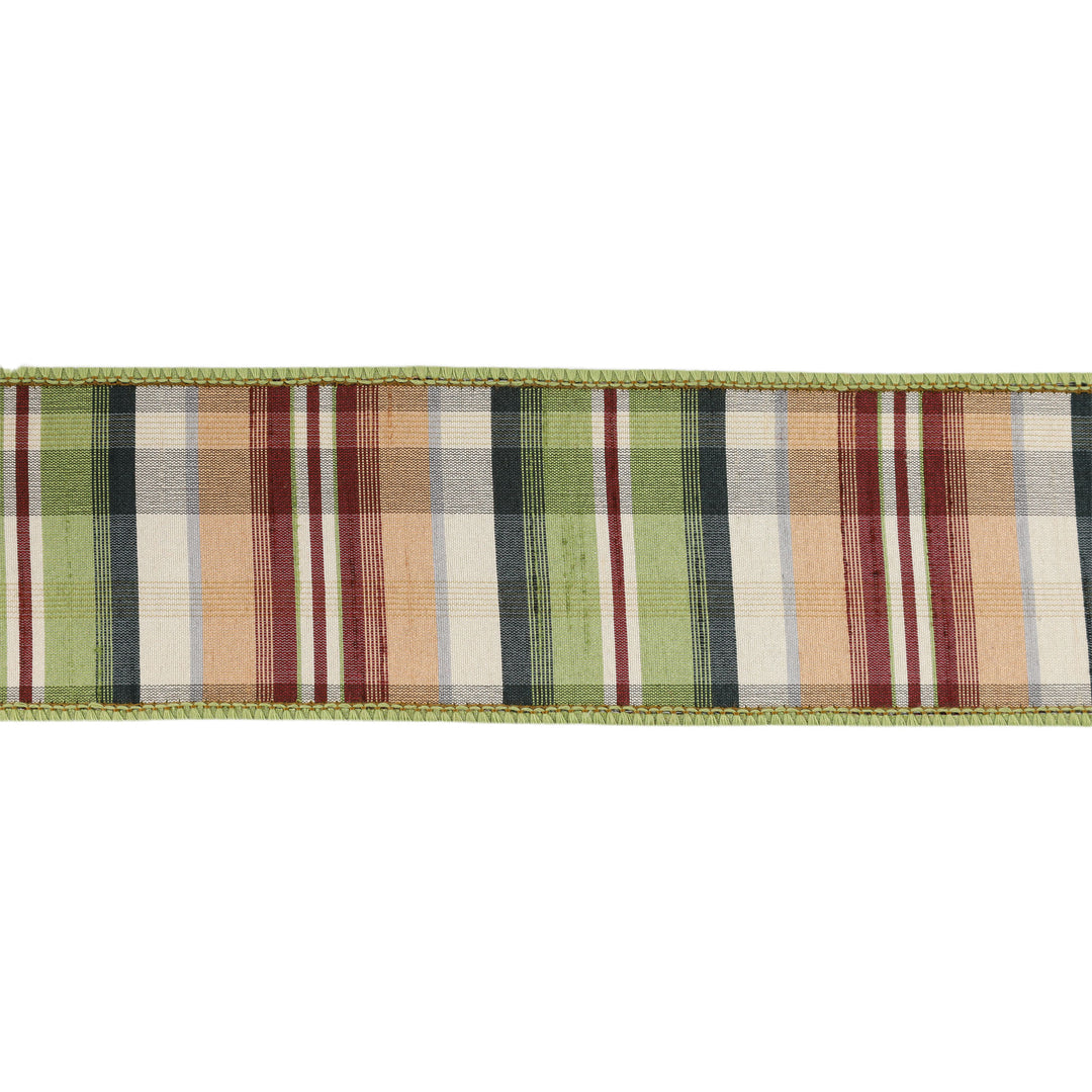 2 1/2" Wired Ribbon | Green/Tan Plaid w/ Dupioni Backing | 10 Yard Roll