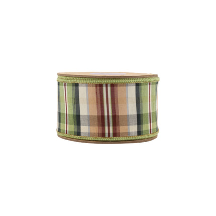 2 1/2" Wired Ribbon | Green/Tan Plaid w/ Dupioni Backing | 10 Yard Roll LaRibbons and Crafts