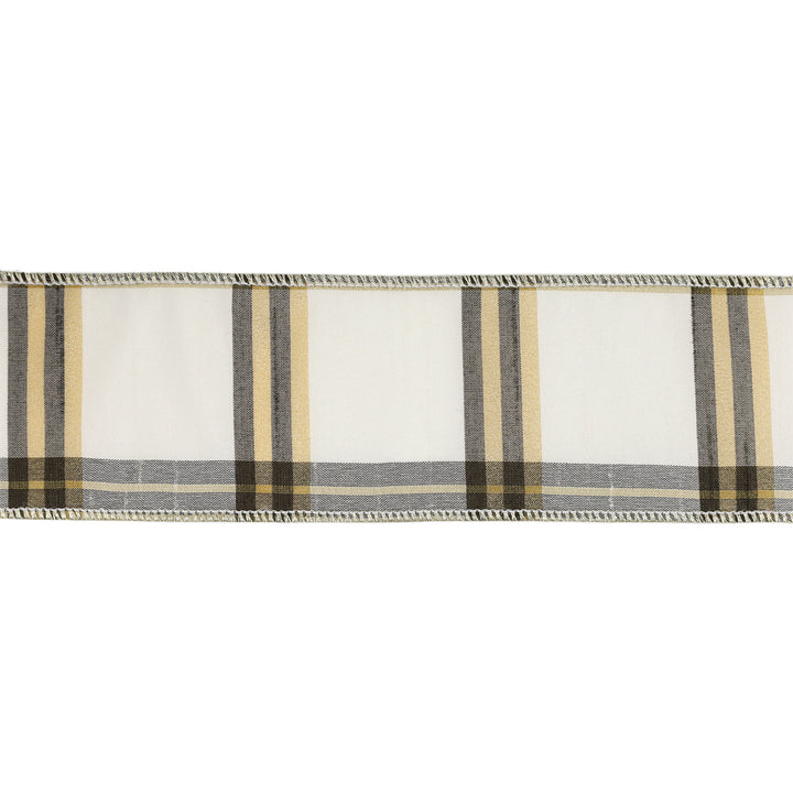 2 1/2" Wired Ribbon | Ivory/Black/Gold Plaid | 10 Yard Roll