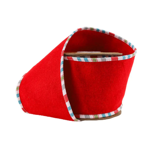 4" Wired Ribbon | Red Felt w/ Teal Plaid Edging | 5 Yard Roll LaRibbons and Crafts