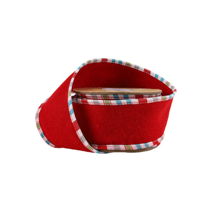 2 1/2" Wired Ribbon | Red Felt w/ Teal Plaid Edging | 5 Yard Roll LaRibbons and Crafts