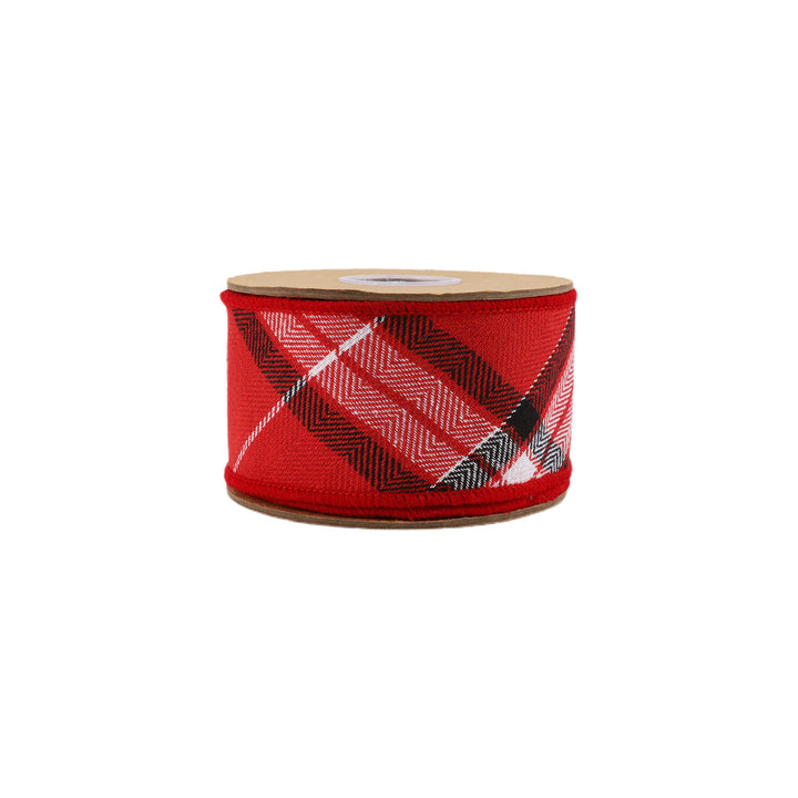 2 1/2" Wired Ribbon | Plaid Red/White/Black/Silver | 5 Yard Roll