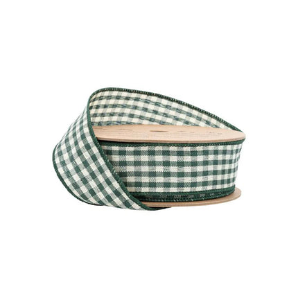 1 1/2" Wired Ribbon | Green/White Gingham | 10 Yard Roll LA Ribbons Wholesale