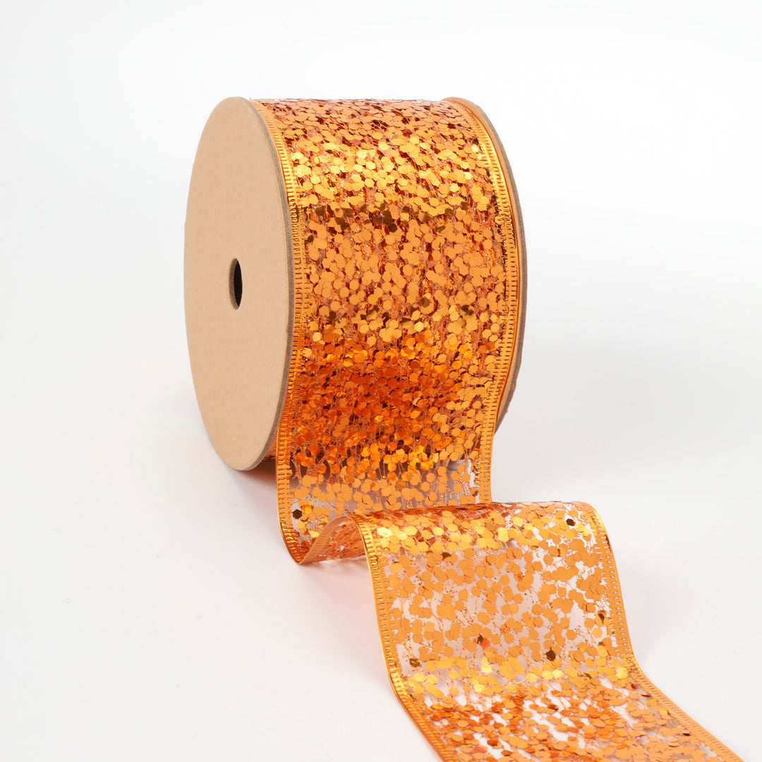 2 1/2" Wired Ribbon | "Whimsey Glitter" Orange | 10 Yard Roll