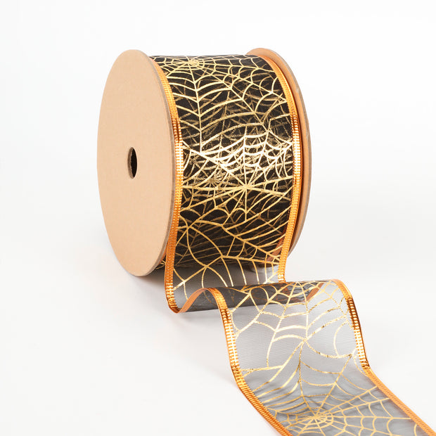2 1/2" Wired Ribbon | Whimsey Foil Spider Web | 10 Yard Roll
