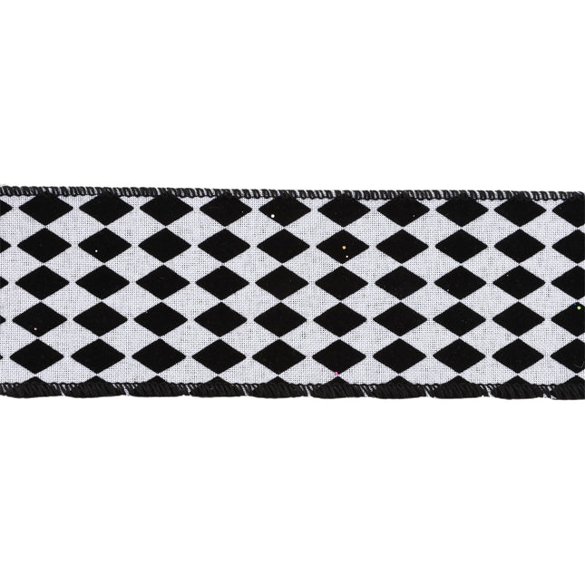 2 1/2" Wired Ribbon | Glittered Diamonds w/ Black Backing | 10 Yard Roll LaRibbons and Crafts