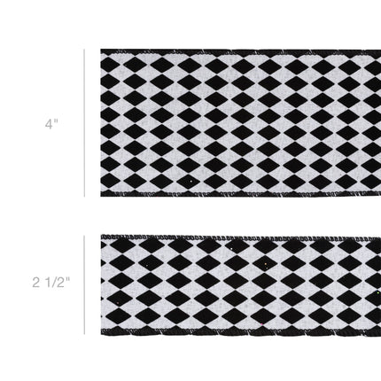 4" Wired Ribbon | Glittered Diamonds w/ Black Backing | 10 Yard Roll LaRibbons and Crafts
