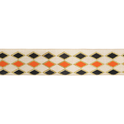 2 1/2" Wired Ribbon | Black and Orange Diamond with Gold Glitter Pattern | 10 Yard Spool LA Ribbons Wholesale