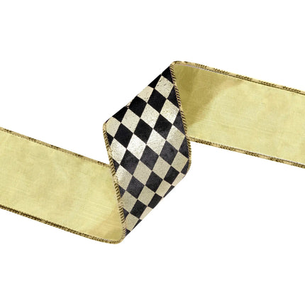 Sparkling Harlequin Pattern 2 1/2" wired ribbon, great for adding a sophisticated flair to wreaths