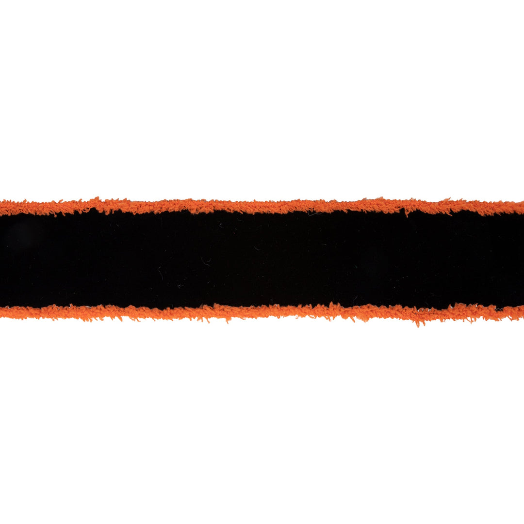 2 1/2" Wired Ribbon | Black with Orange Fuzzy Edge | 10 Yard Roll