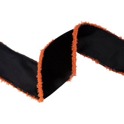 2 1/2" Wired Ribbon | Black with Orange Fuzzy Edge | 10 Yard Roll LA Ribbons Wholesale