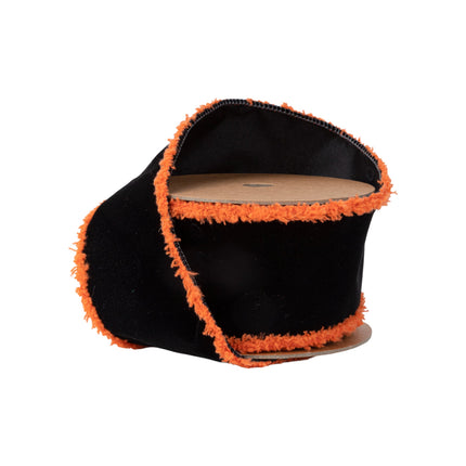 2 1/2" Wired Ribbon | Black with Orange Fuzzy Edge | 10 Yard Roll LA Ribbons Wholesale