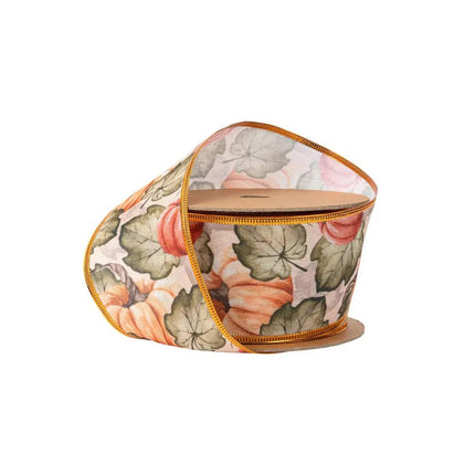 2 1/2" Wired Ribbon | Pumpkin and Vines | 10 Yard Roll LA Ribbons Wholesale