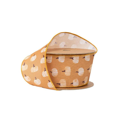 2 1/2" Wired Ribbon | Natural Pumpkins | 10 Yard Roll LA Ribbons Wholesale