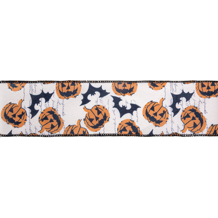 2 1/2" Wired Ribbon | Scary Pumpkin and Bats | 10 Yard Roll
